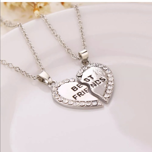 Jewelry - Best Friend heart silver rhinestone 2 pendant ne